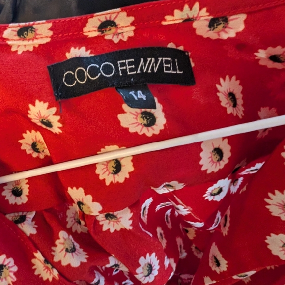 Coco Fennel Red Floral Lace-Up Mini Dress Size 14 - Picture 4 of 5